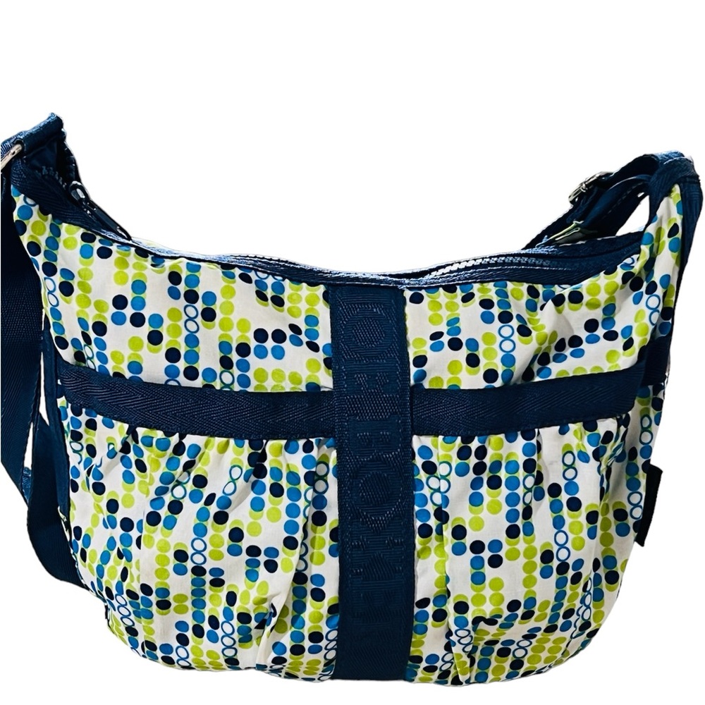 - LeSportsac Small Green and Blue Polka Dot Joe Boxer Crossbody Bag